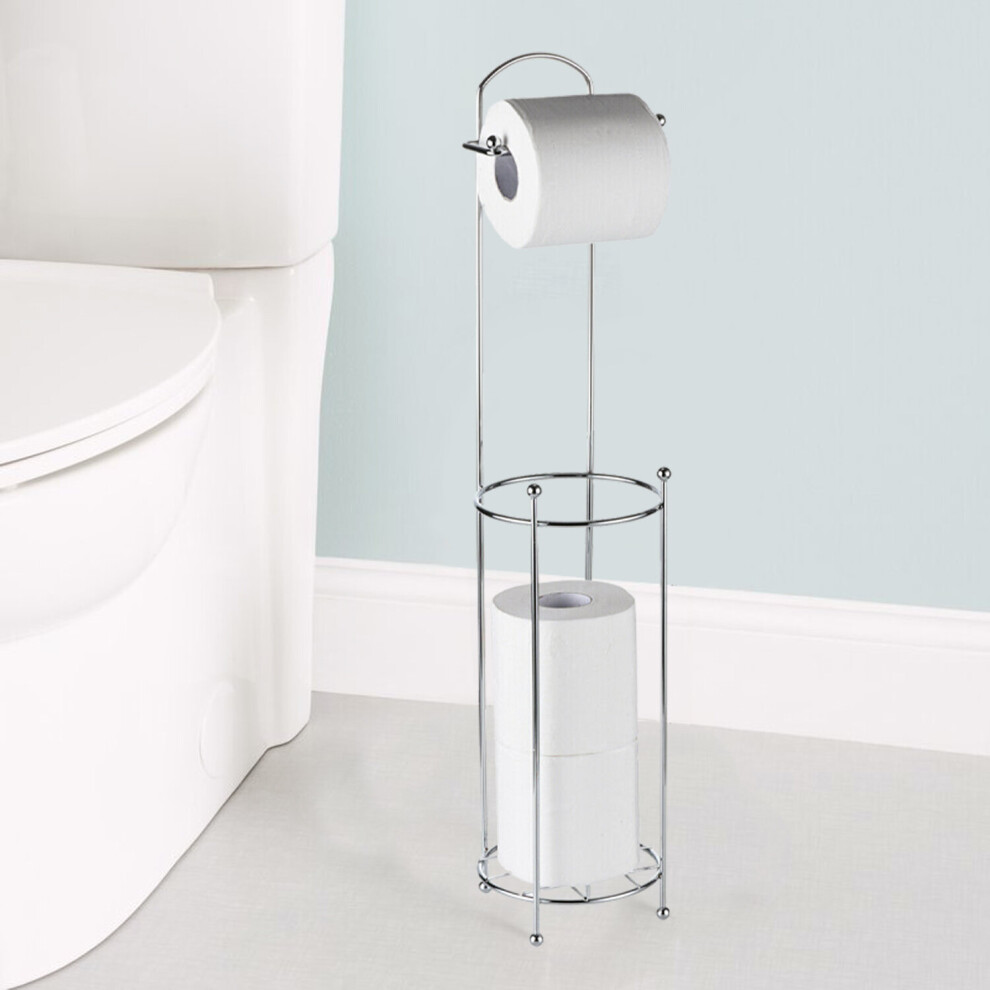 4 ROLL FREE STANDING TOILET PAPER TISSUE CHROME DISPENSER STORAGE HOLDER STAND