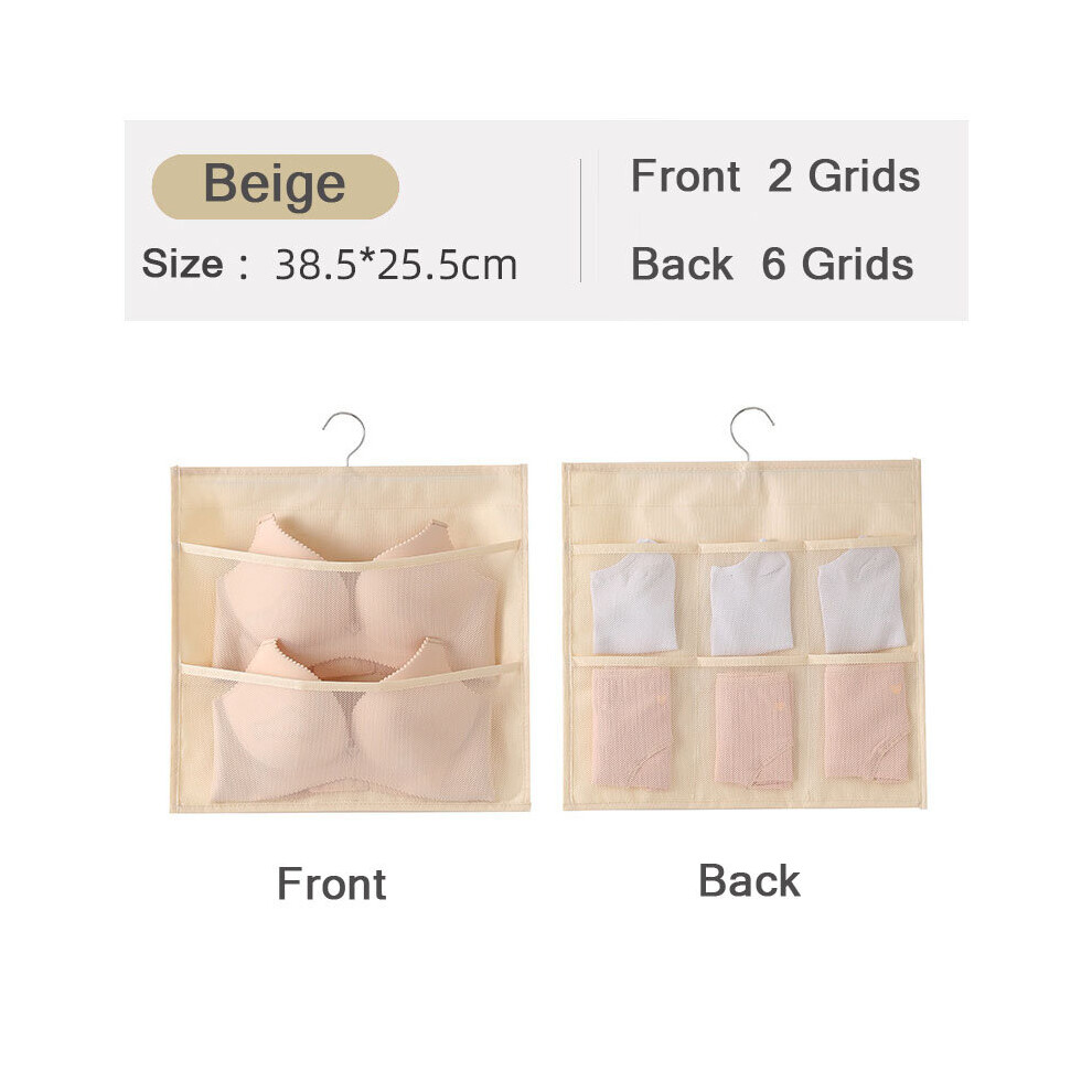 (a-beige 2-6) 2 To 24 Grids Double-Side Underwear Bra Organizer Mesh Drawer Organizers Washable Closet Door Hanging Bag Clothes Divider Boxes