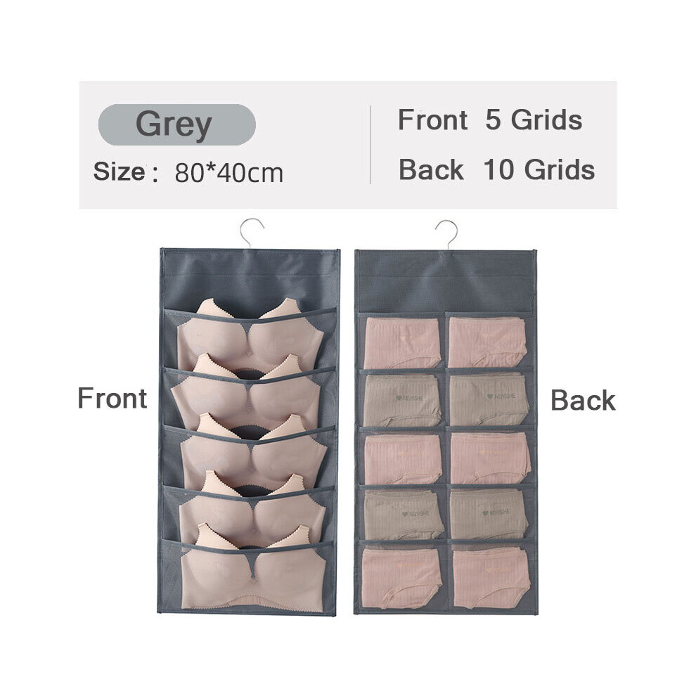 (a-grey 5-10) 2 To 24 Grids Double-Side Underwear Bra Organizer Mesh Drawer Organizers Washable Closet Door Hanging Bag Clothes Divider Boxes