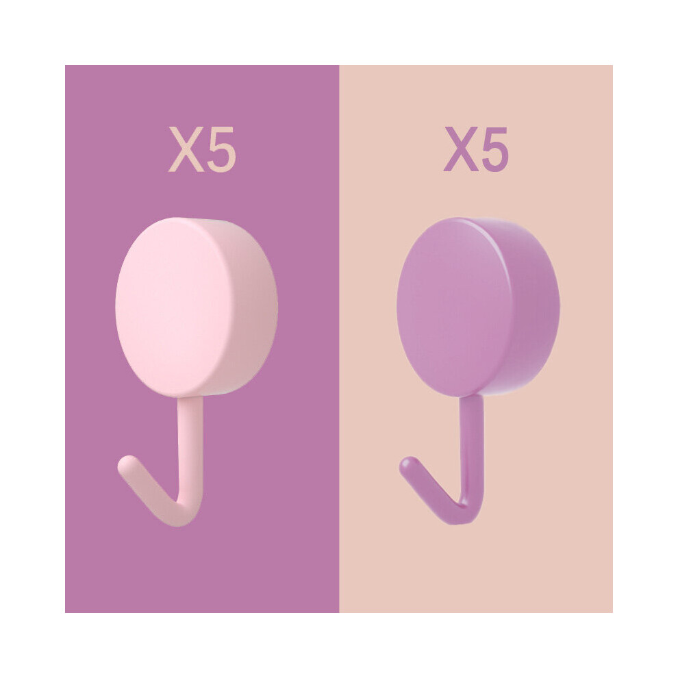 (a-Pink Purple) 10PCS Self Adhesive Wall Hook Strong Without Drilling Coat Bag Bathroom Door Kitchen Towel Hanger Hooks Home Storage Accessories-image-OPC-PCBZGCK-NEW