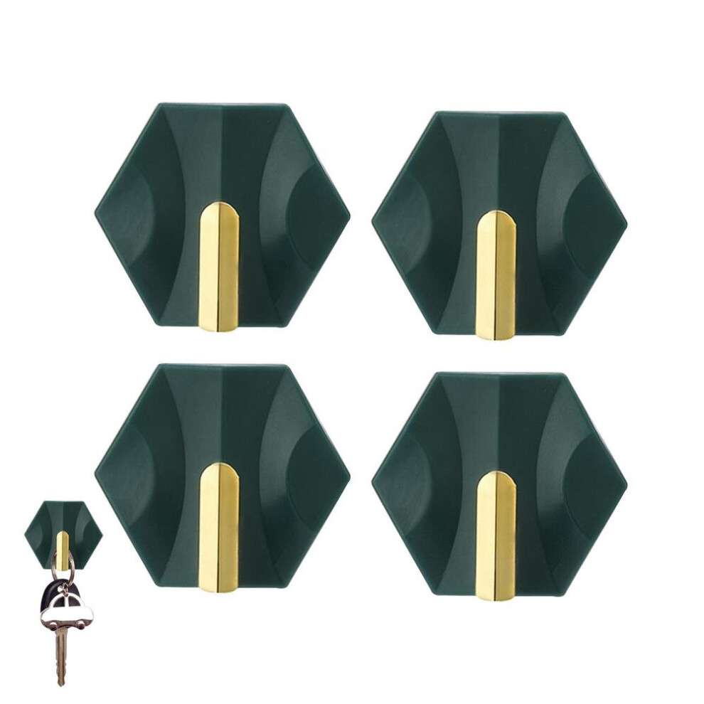 (a-Green) Stick On Wall Hooks Adhesive Wall Hooks Towel Hooks 4 Pack Waterproof Self Adhesive Hexagon Hooks Kitchen Heavy Duty Sticky-image-OPC-PCBZH25-NEW