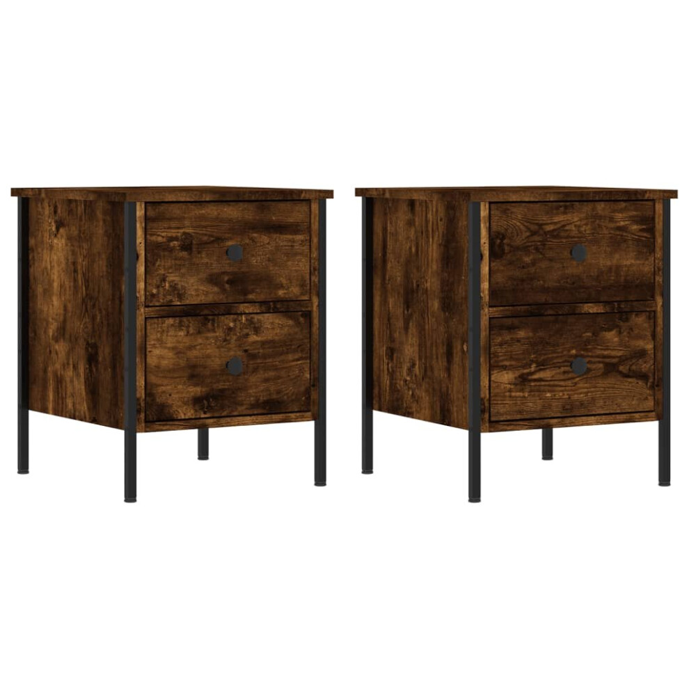 (smoked oak) vidaXL Bedside Cabinets Nightstand Bed Table 2 pcs Smoked Oak Engineered Wood