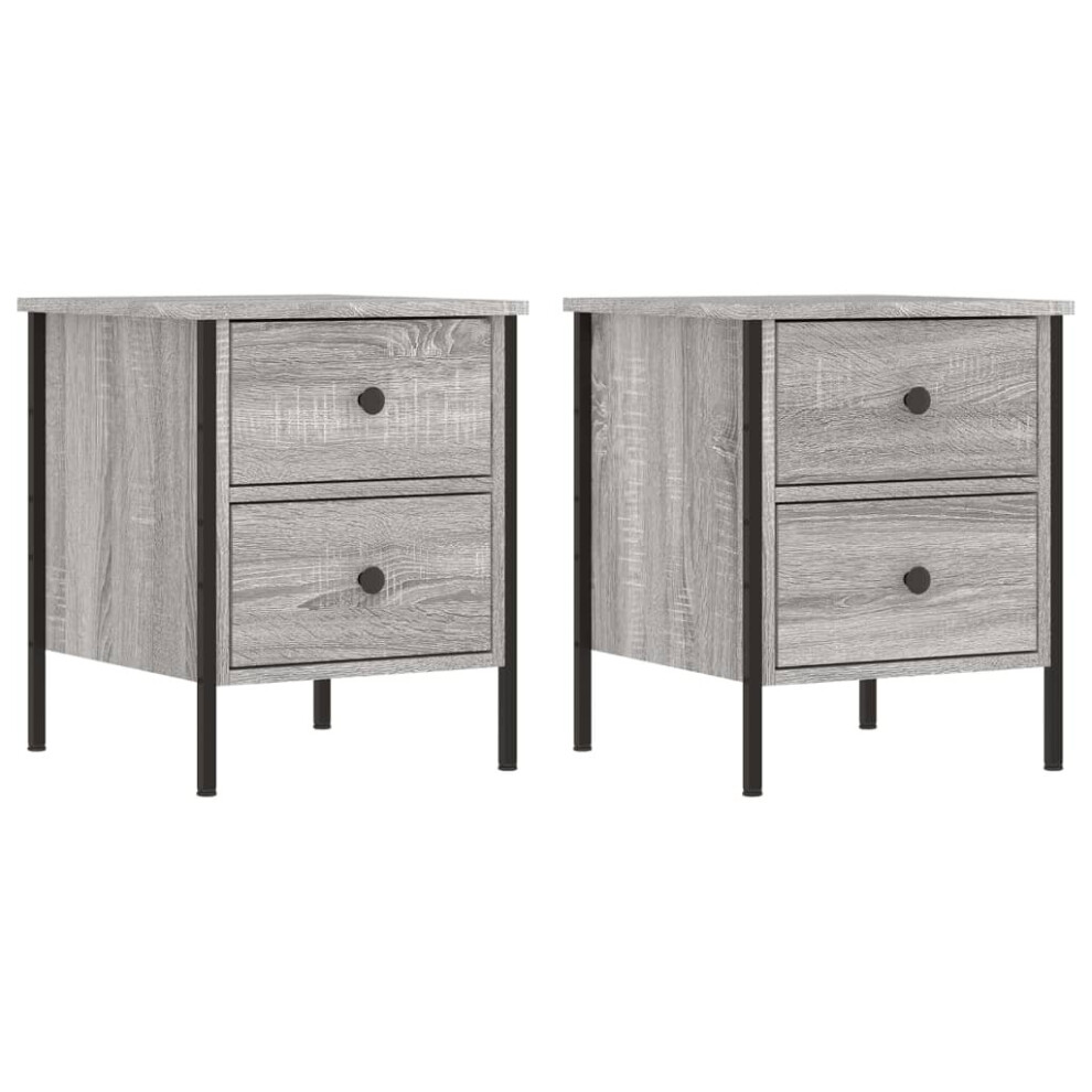 (grey sonoma) vidaXL Bedside Cabinets Nightstand Bed Table 2 pcs Smoked Oak Engineered Wood