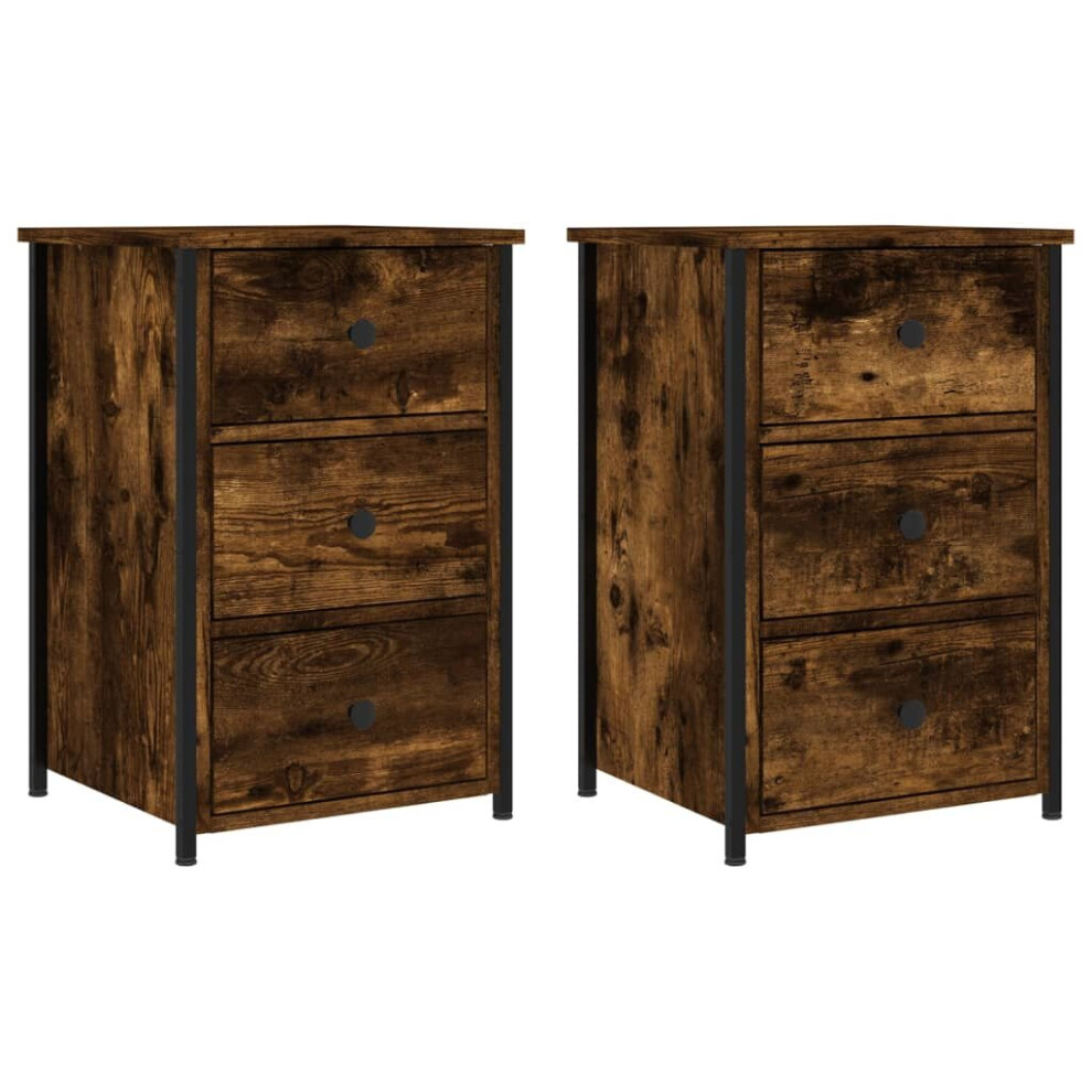 (smoked oak) vidaXL Bedside Cabinets Nightstand Bed Table 2 pcs Sonoma Oak Engineered Wood