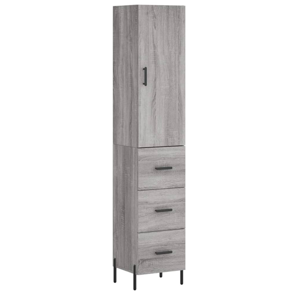 Single Door 3 Drawer Sonoma Highboard Grey Vidaxl - Image 3