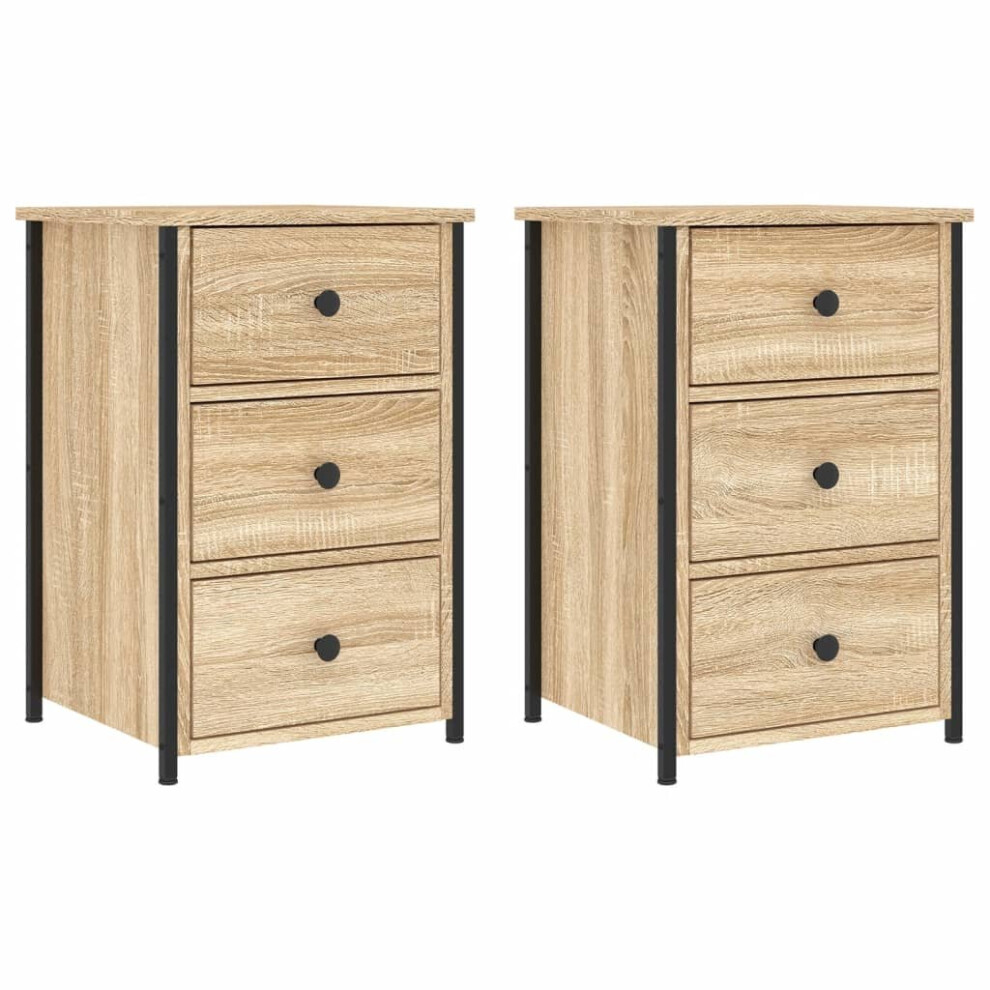 (sonoma oak) vidaXL Bedside Cabinets Nightstand Bed Table 2 pcs Sonoma Oak Engineered Wood