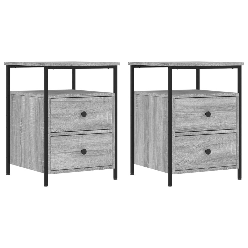 (grey sonoma) vidaXL Bedside Cabinets Nightstand Bed Table 2 Pcs Sonoma Oak Engineered Wood