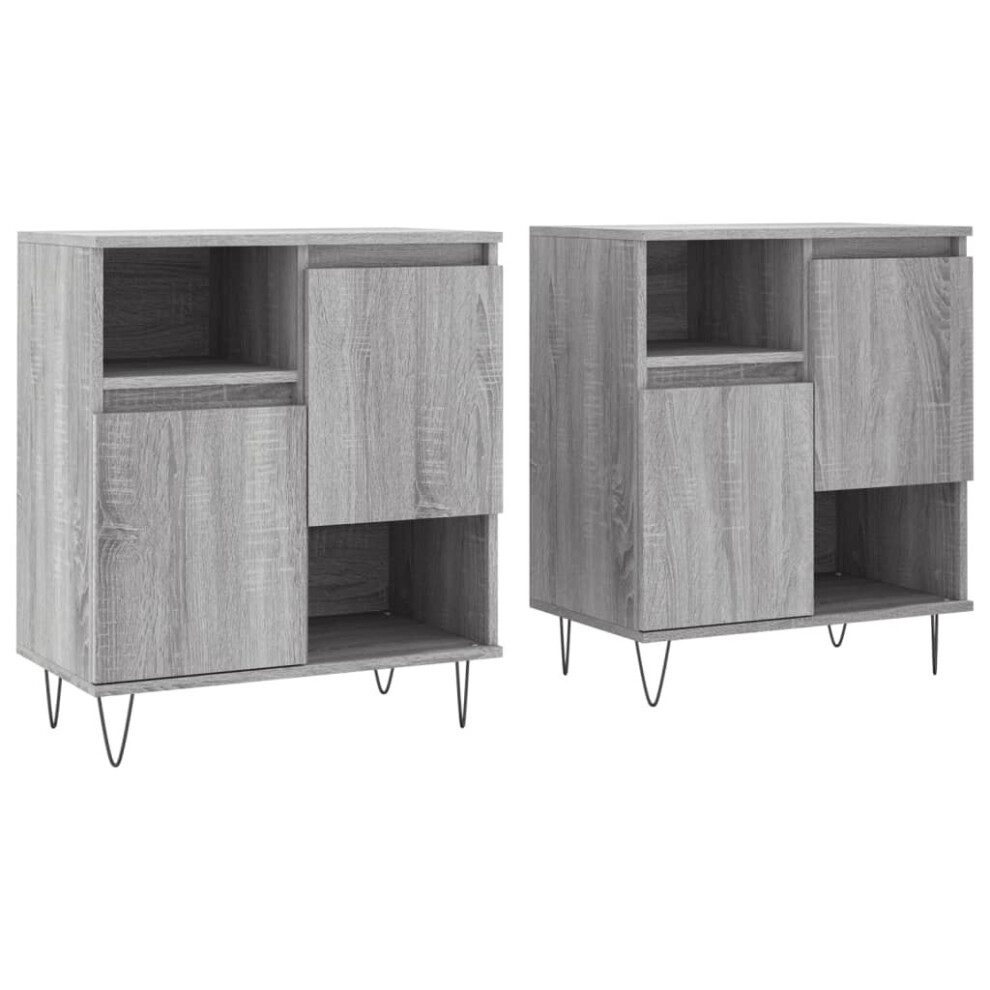 (grey sonoma) vidaXL Sideboards Side Cabinet Cupboard 2 pcs High Gloss White Engineered Wood