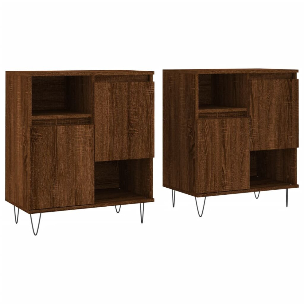 (brown oak) vidaXL Sideboards Side Cabinet Cupboard 2 pcs High Gloss White Engineered Wood