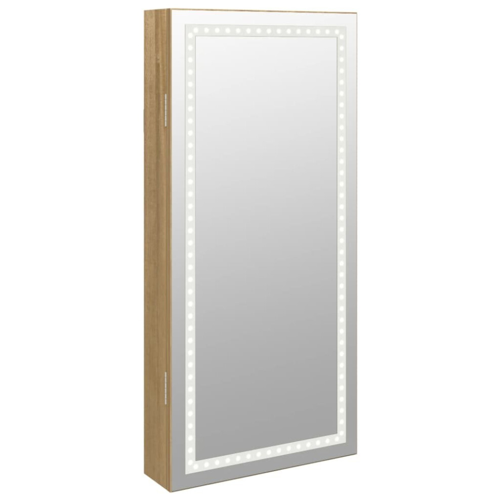 (brown) vidaXL Mirror Jewellery Cabinet Mirror Armoire With LED Lights Wall Mounted