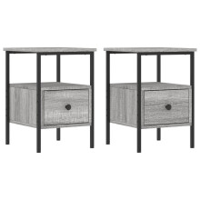 (grey sonoma) vidaXL Bedside Cabinets Nightstand Bedside Table 2 pcs Black Engineered Wood