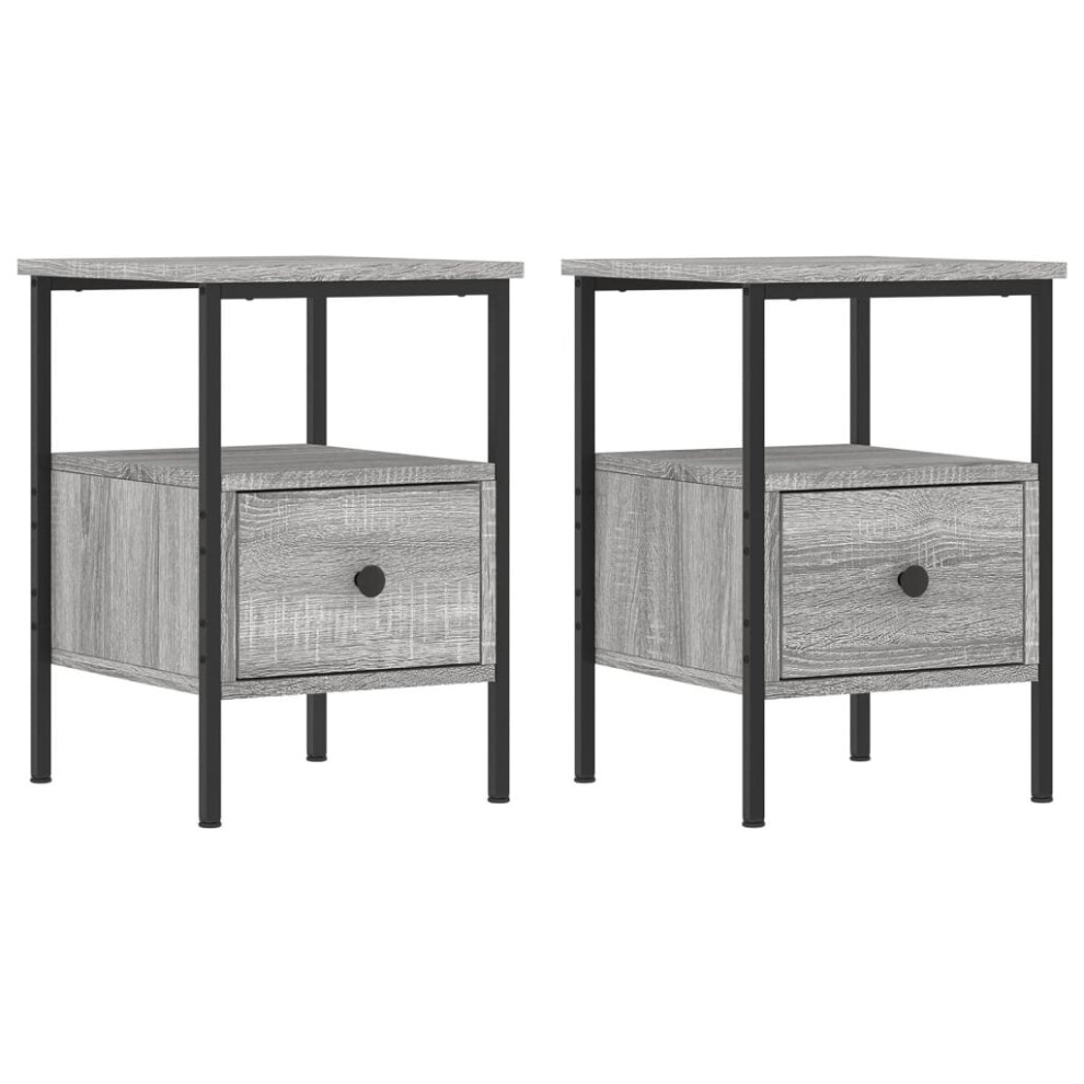 Vidaxl (Grey Sonoma) Bedside Cabinets Nightstand Bedside Table 2 Pcs Black Engineered Wood