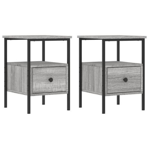 VidaXL (grey sonoma) vidaXL Bedside Cabinets Nightstand Bedside Table 2 pcs Black Engineered Wood 1