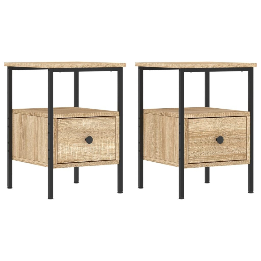 Vidaxl (Sonoma Oak) Bedside Cabinets Nightstand Bedside Table 2 Pcs Black Engineered Wood