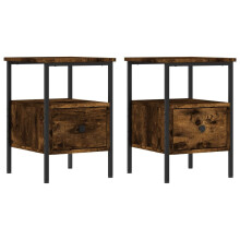 (smoked oak) vidaXL Bedside Cabinets Nightstand Bedside Table 2 pcs Black Engineered Wood