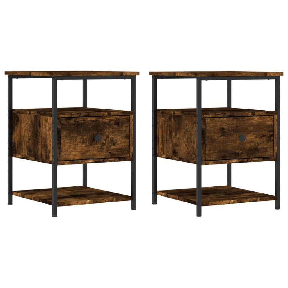 (smoked oak) vidaXL Bedside Cabinets Nightstand Bed Table 2 pcs Brown Oak Engineered Wood