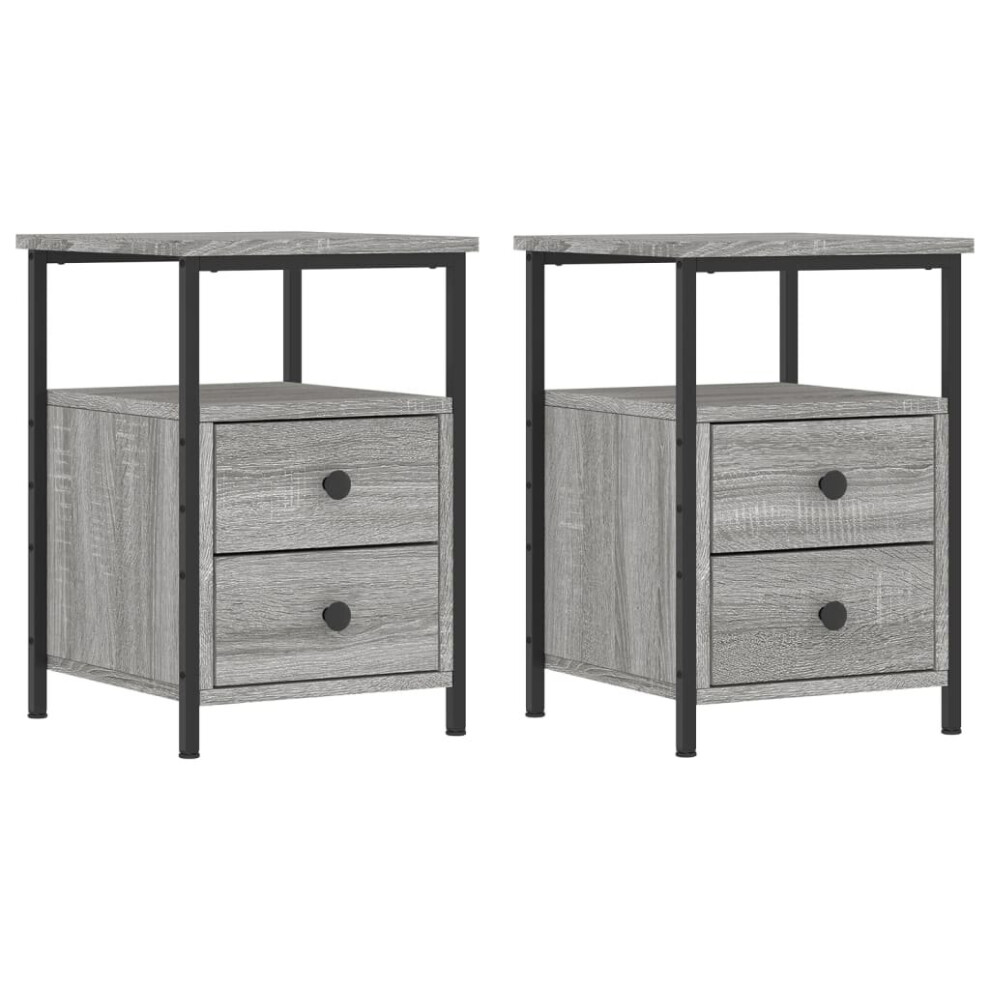 Vidaxl (Grey Sonoma) Bedside Cabinets Nightstand Bed Table 2 Pcs Sonoma Oak Engineered Wood