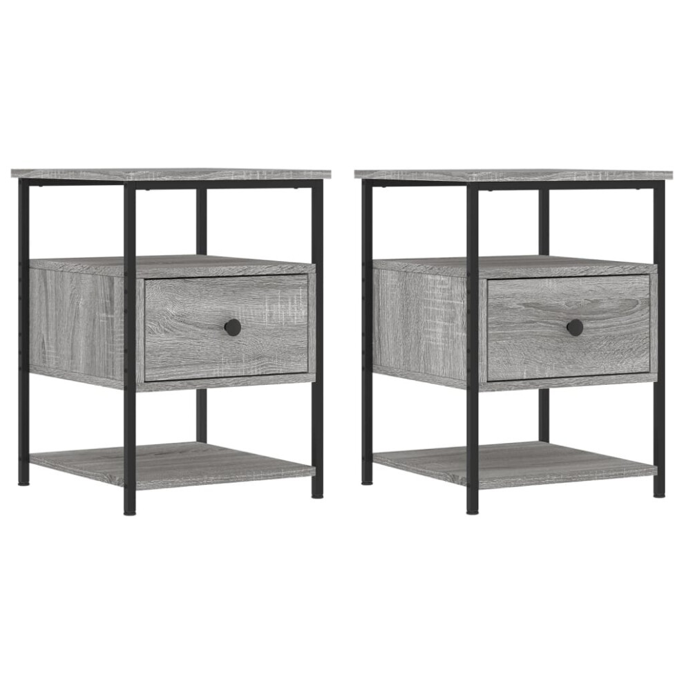 (grey sonoma) vidaXL Bedside Cabinets Nightstand Bed Table 2 pcs Brown Oak Engineered Wood