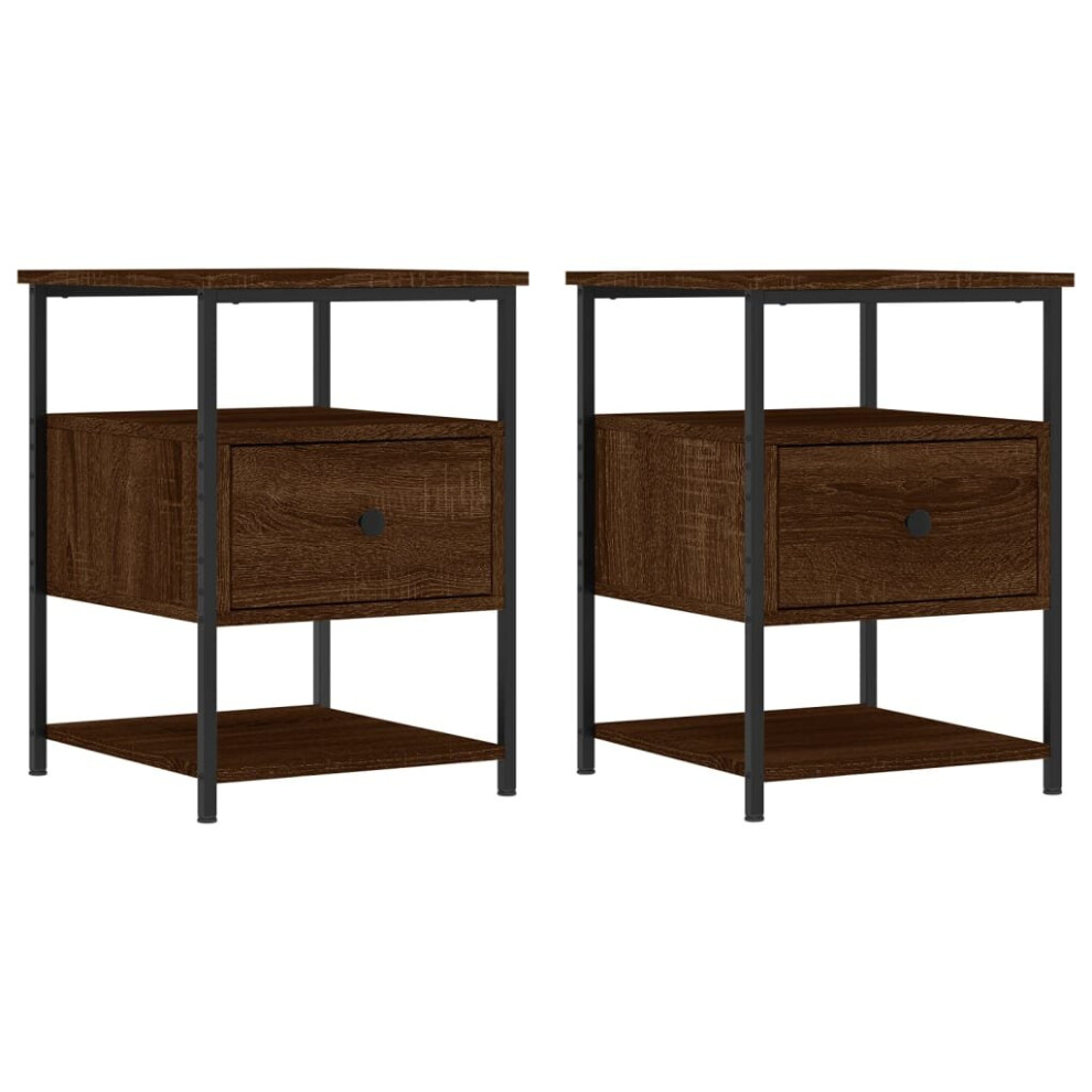 (brown oak) vidaXL Bedside Cabinets Nightstand Bed Table 2 pcs Brown Oak Engineered Wood