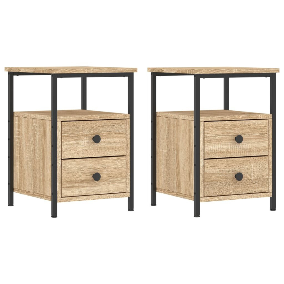 (sonoma oak) vidaXL Bedside Cabinets Nightstand Bed Table 2 pcs Sonoma Oak Engineered Wood