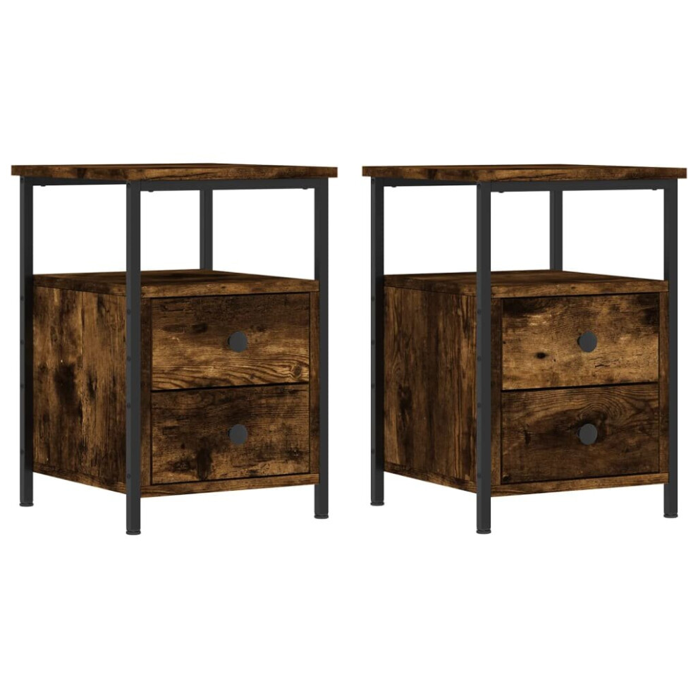 (smoked oak) vidaXL Bedside Cabinets Nightstand Bed Table 2 pcs Sonoma Oak Engineered Wood