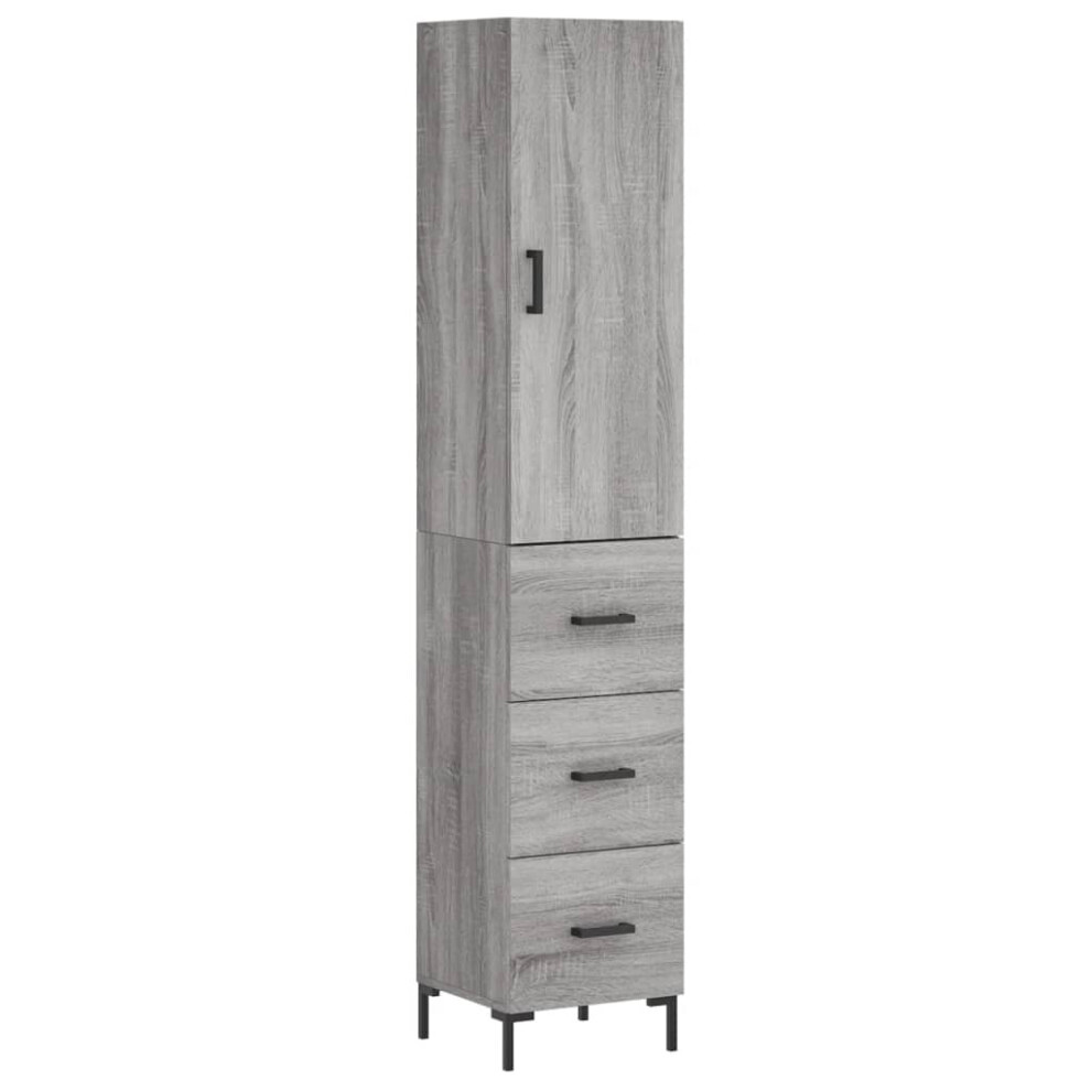 Vidaxl (Grey Sonoma) Highboard Sideboard Storage Cabinet High Gloss White Engineered Wood White,Grey
