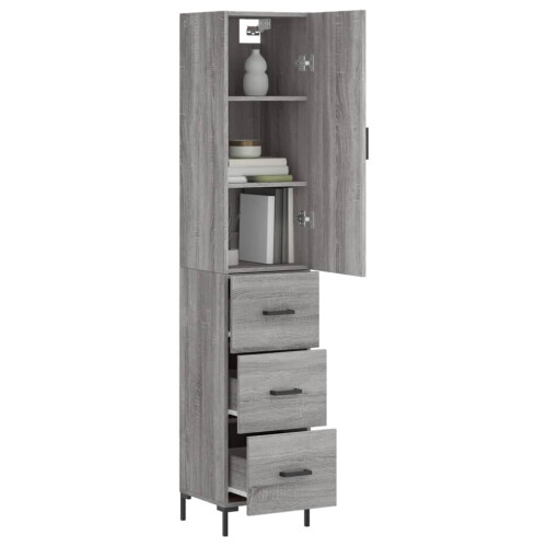 VidaXL (grey sonoma) vidaXL Highboard Sideboard Storage Cabinet High Gloss White Engineered Wood 2