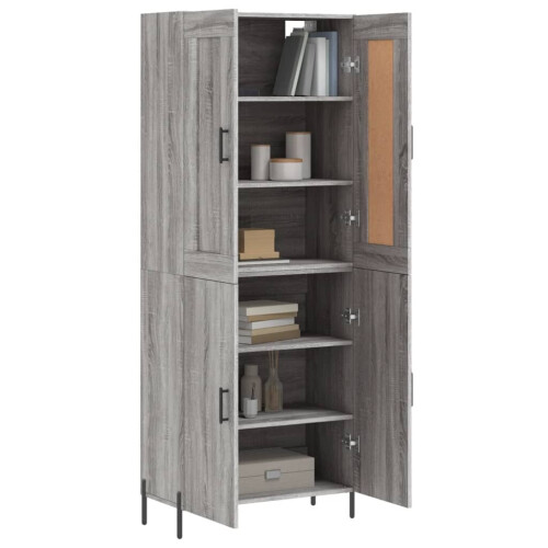 VidaXL (grey sonoma) vidaXL Highboard Sideboard Storage Cabinet High Gloss White Engineered Wood 2