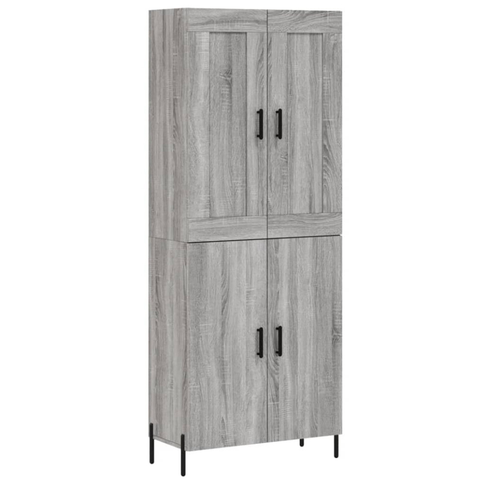 Vidaxl (Grey Sonoma) Highboard Sideboard Storage Cabinet High Gloss White Engineered Wood White,Grey