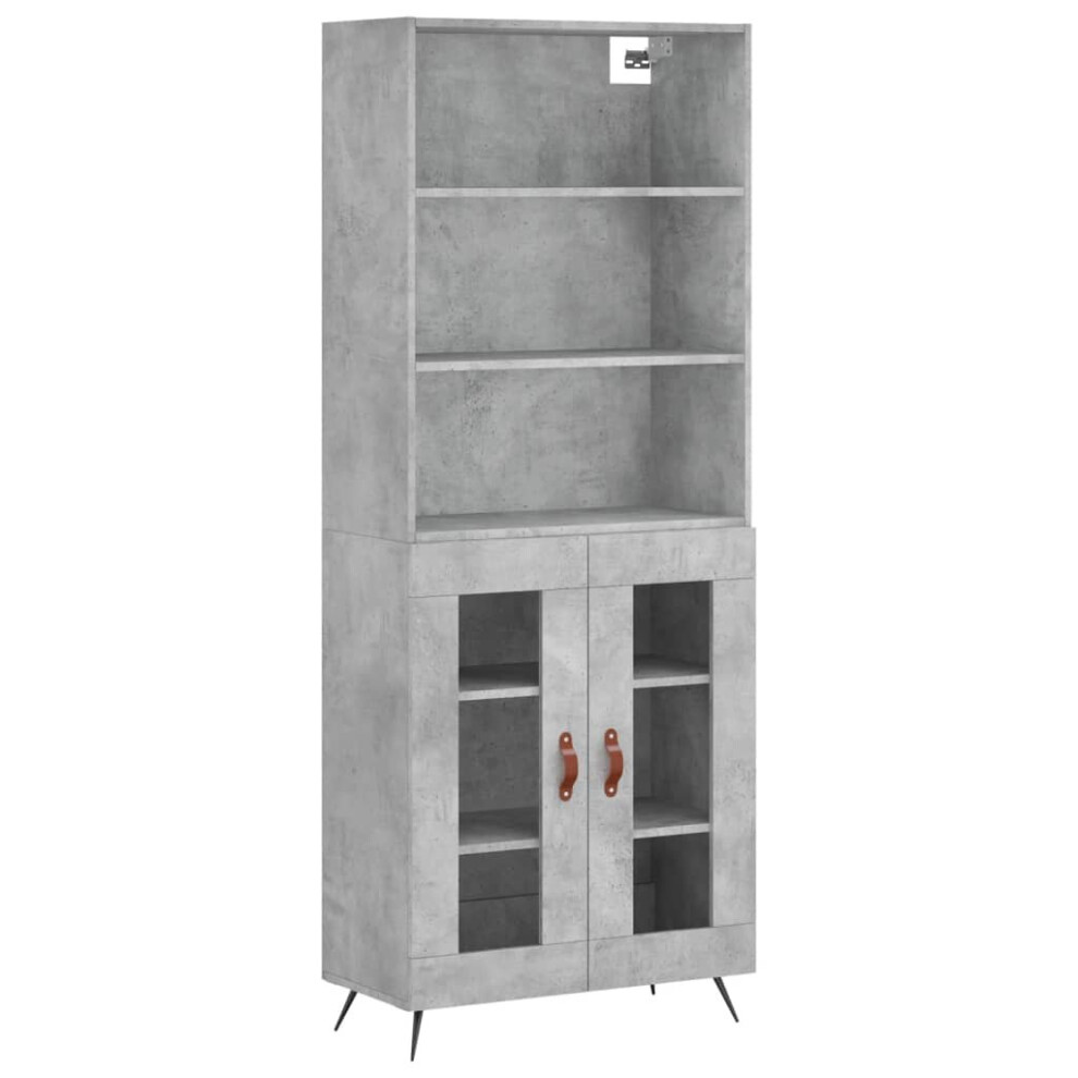 (concrete grey, 2 glass doors) vidaXL Highboard Sideboard Storage Cabinet High Gloss White Engineered Wood