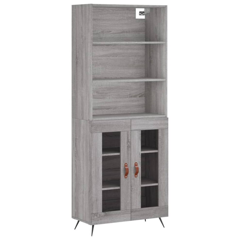 (grey sonoma, 2 glass doors) vidaXL Highboard Sideboard Storage Cabinet High Gloss White Engineered Wood