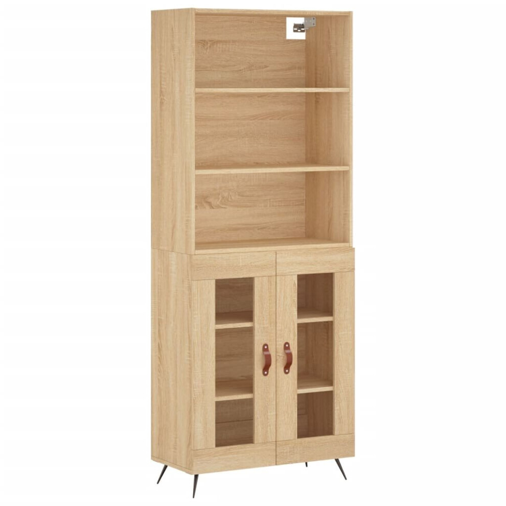 (sonoma oak, 2 glass doors) vidaXL Highboard Sideboard Storage Cabinet High Gloss White Engineered Wood