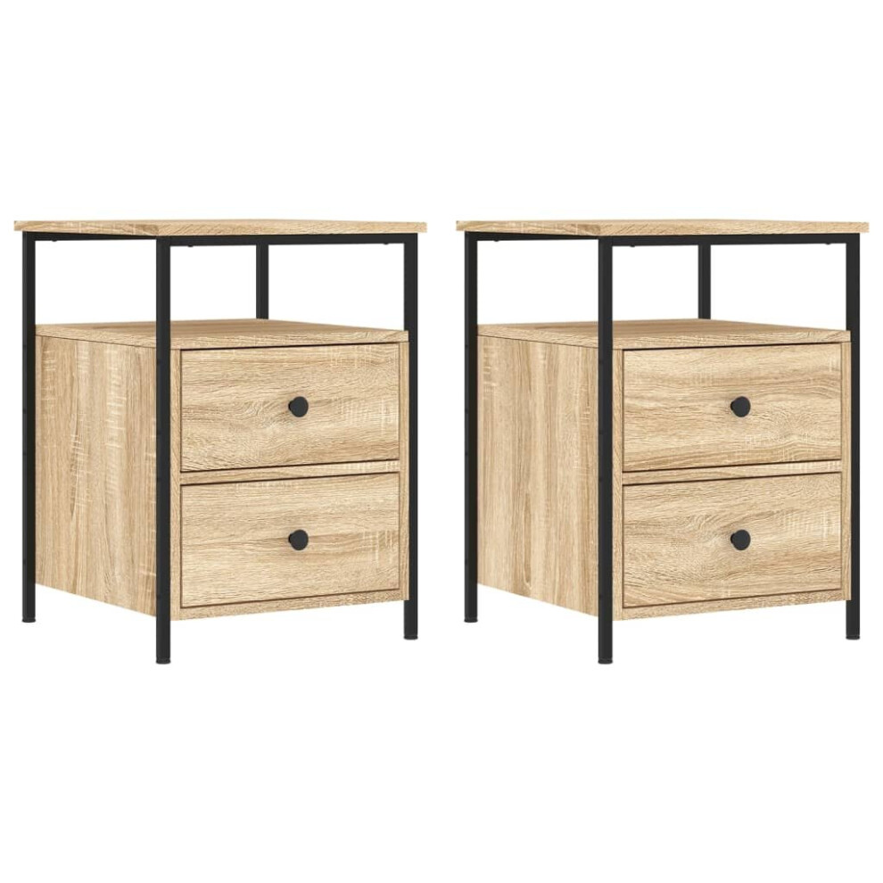 (sonoma oak) vidaXL Bedside Cabinets Nightstand Bed Table 2 pcs Sonoma Oak Engineered Wood