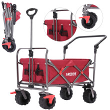 AREBOS foldable handcart | Transport trolley | Equipment trolley | Handcart | Folding trolley | With front wheel brakes & telescopic handle | Red