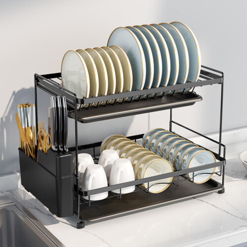 2 Tier Dish Drying Rack with Drainboard