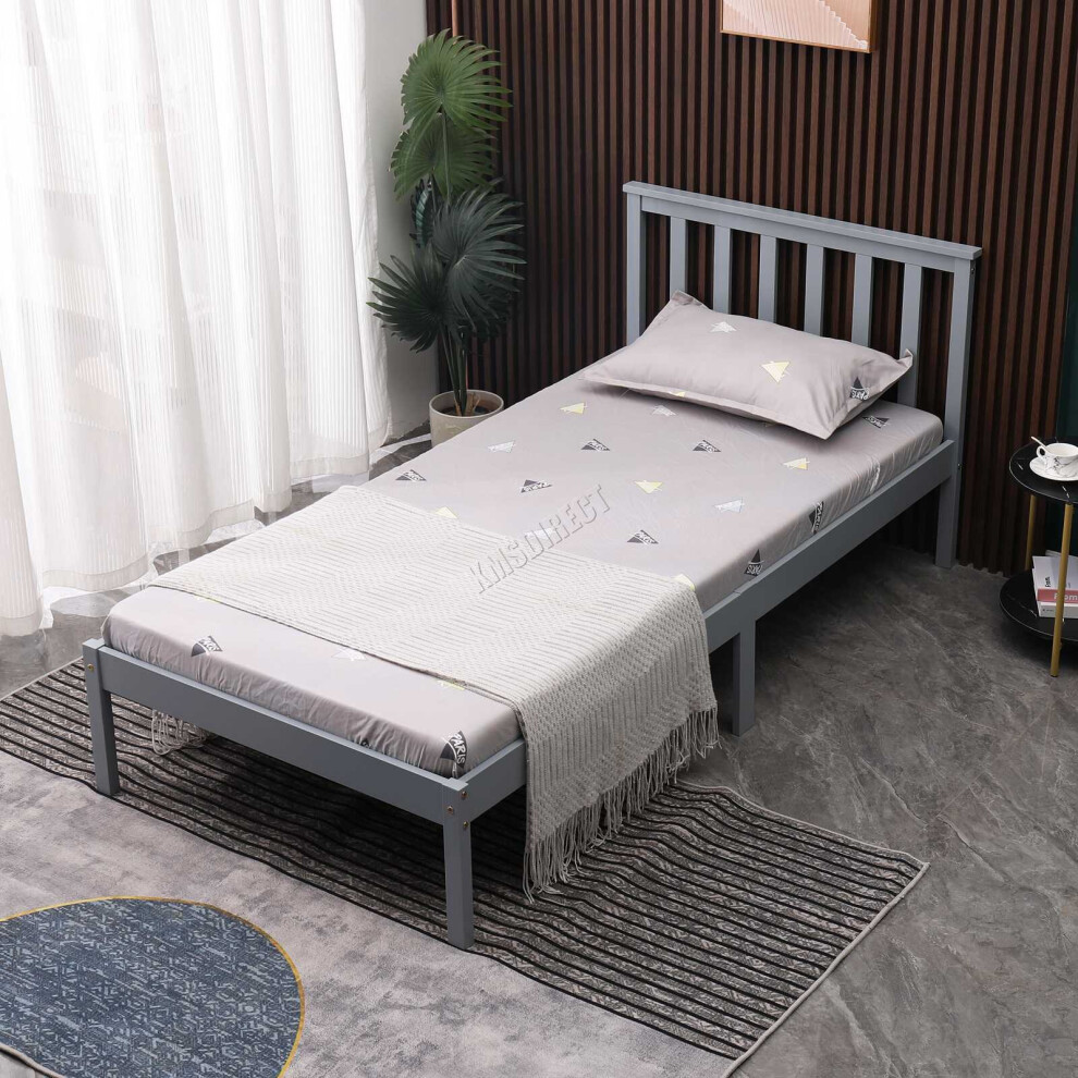 (Single, Grey) WestWood Single Double King Bed Solid Pine Frame Bedroom Furniture Low Foot End
