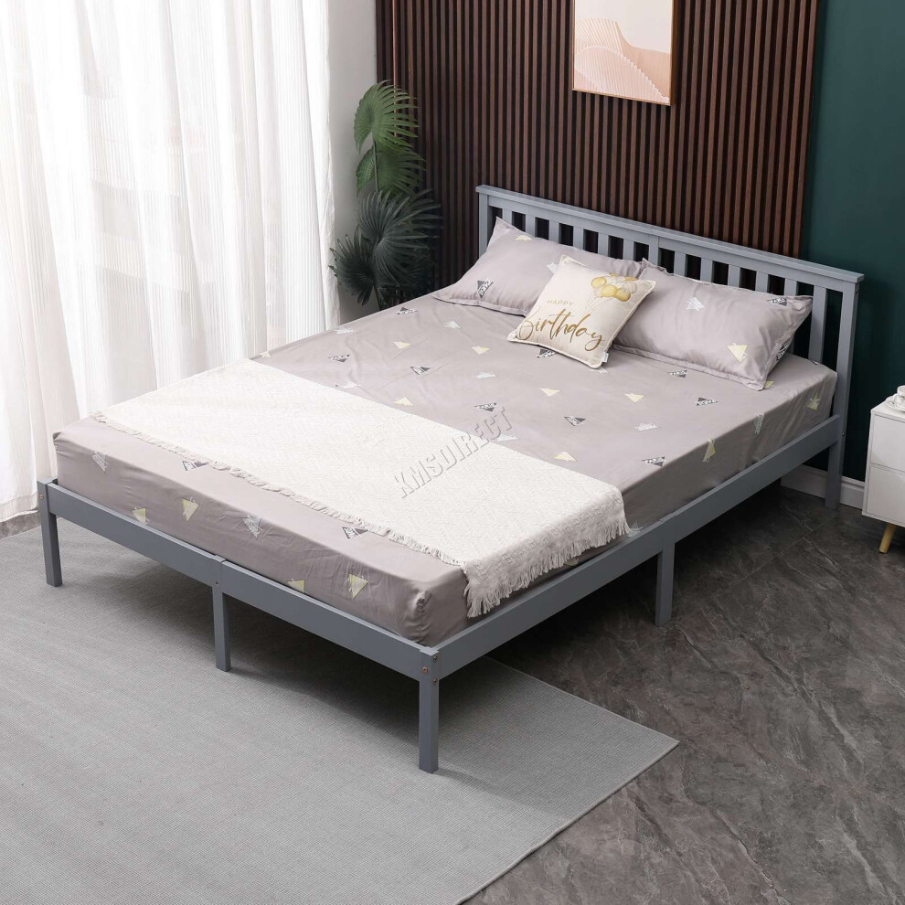 (Double, Grey) WestWood Single Double King Bed Solid Pine Frame Bedroom Furniture Low Foot End