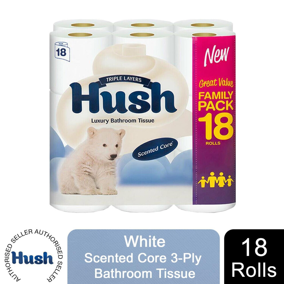 (White) Hush White or Shea Scented 3-Ply Tissues, 18 Rolls