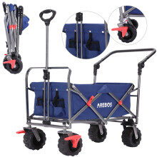 AREBOS foldable handcart | Transport trolley | Equipment trolley | Handcart | Folding trolley | With front wheel brakes & telescopic handle | Blue