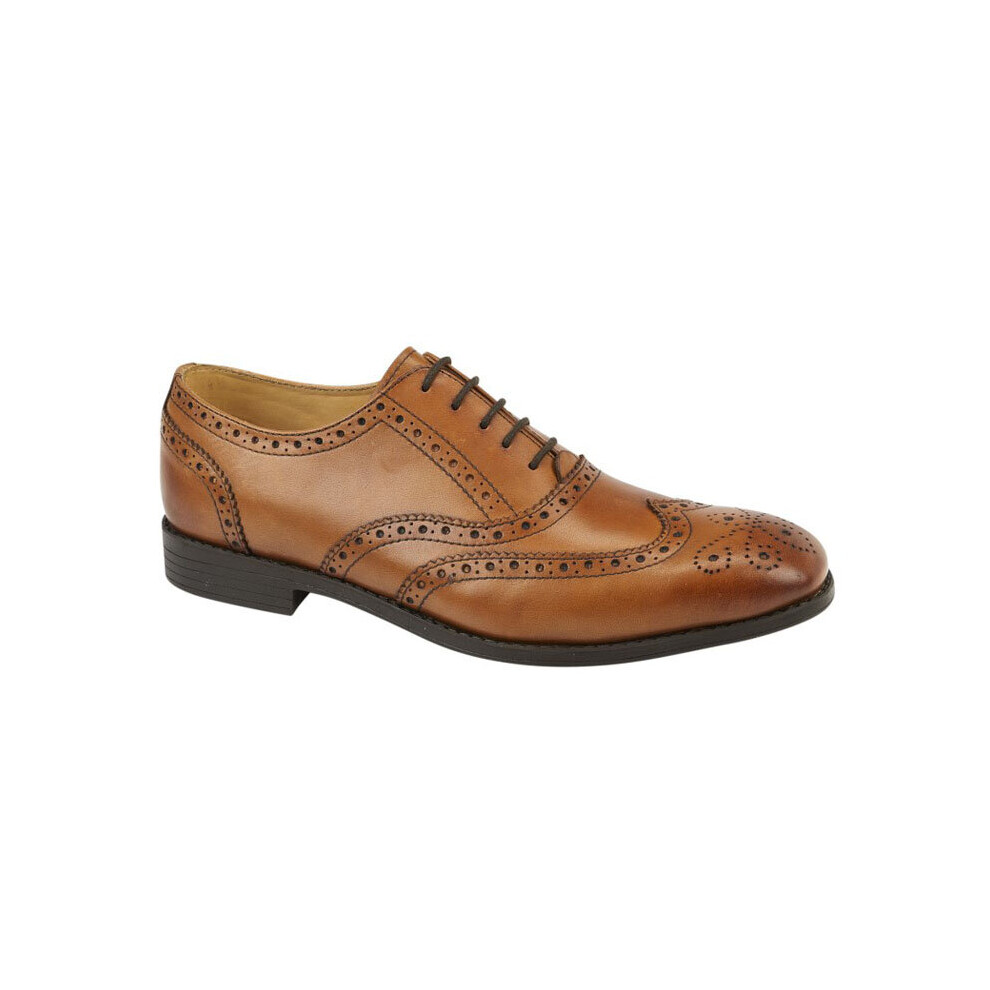 (8 UK) Mens Tred Flex Wing Cap Brogue Oxford Shoes Tan