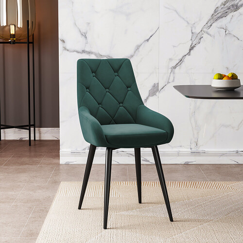 Living And Home (Green) 2pcs Velvet Metal Legs Button Upholstered Dining Chairs 1