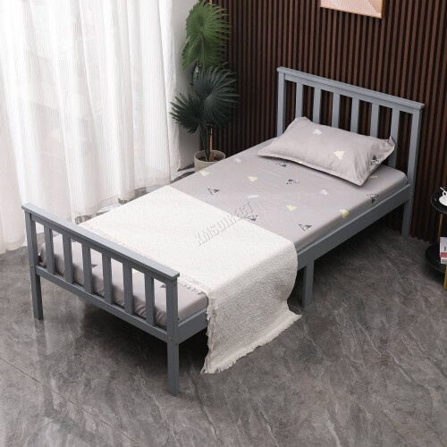 Westwood (Single, Grey) WestWood Single Double King Bed Solid Pine Frame Bedroom Footboard Grey White