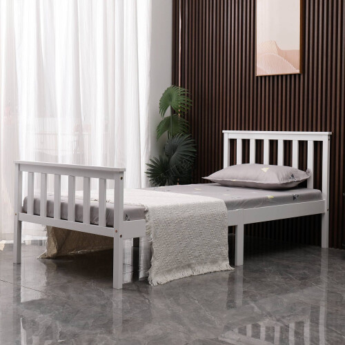 Westwood (Single, White) WestWood Single Double King Bed Solid Pine Frame Bedroom Footboard Grey White 1
