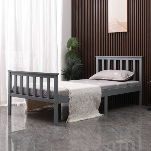 Westwood (Single, Grey) WestWood Single Double King Bed Solid Pine Frame Bedroom Footboard Grey White 1