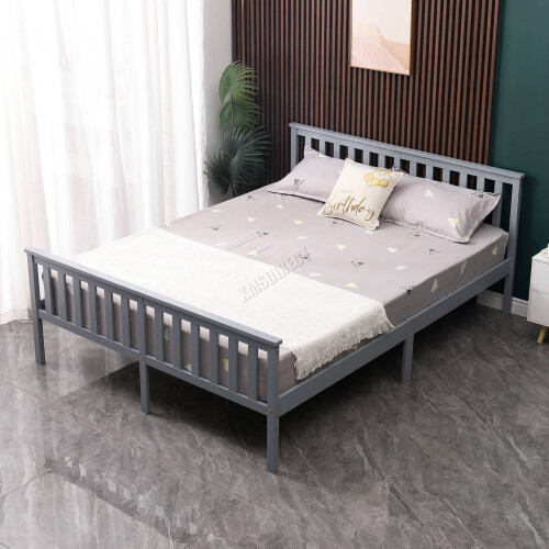 Westwood (Double, Grey) WestWood Single Double King Bed Solid Pine Frame Bedroom Footboard Grey White