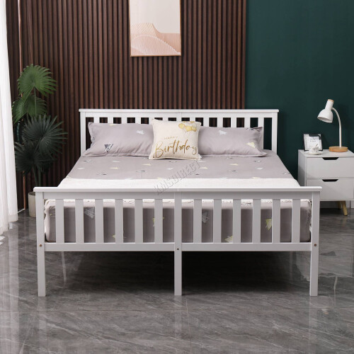 Westwood (Double, White) WestWood Single Double King Bed Solid Pine Frame Bedroom Footboard Grey White 2