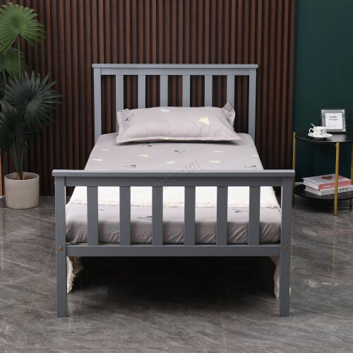 Westwood (Single, Grey) WestWood Single Double King Bed Solid Pine Frame Bedroom Footboard Grey White 2