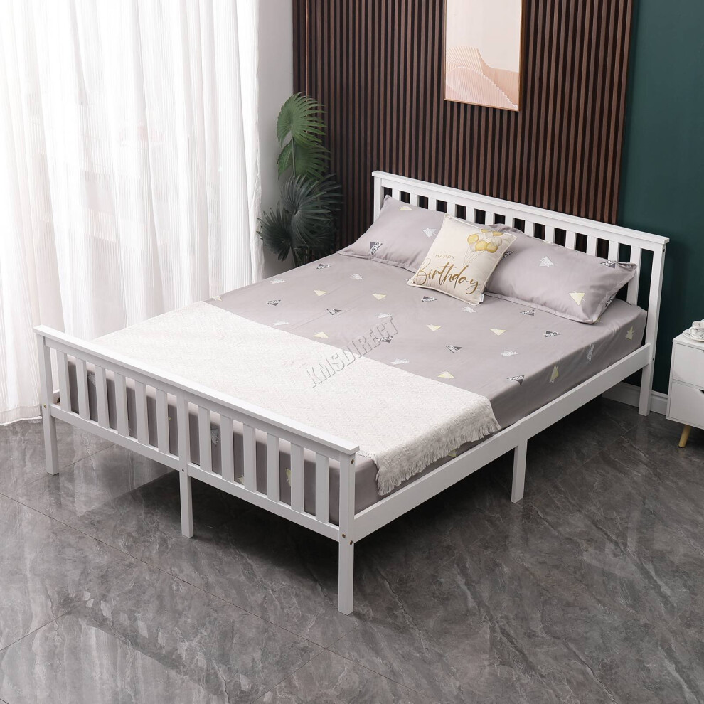 (Double, White) WestWood Single Double King Bed Solid Pine Frame Bedroom Footboard Grey White