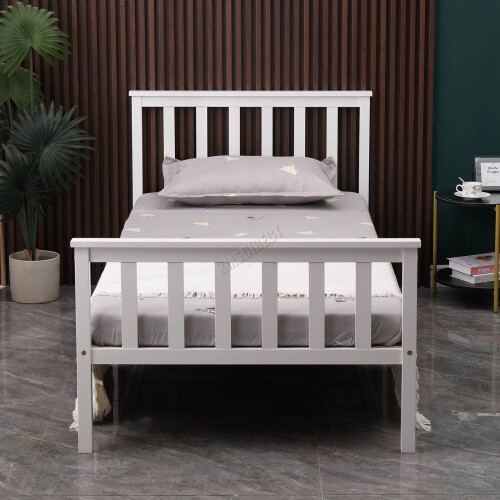 Westwood (Single, White) WestWood Single Double King Bed Solid Pine Frame Bedroom Footboard Grey White 2
