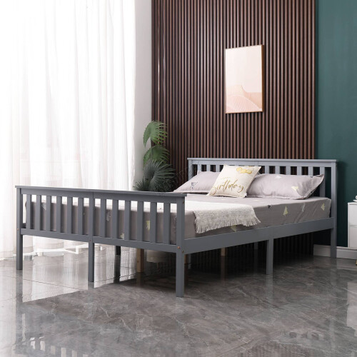 Westwood (Double, Grey) WestWood Single Double King Bed Solid Pine Frame Bedroom Footboard Grey White 1